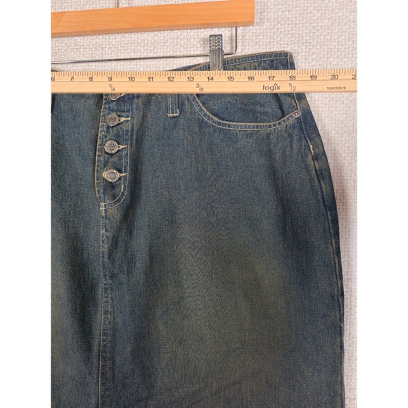 Y2K NorthCrest Womens 18W Denim Maxi Skirt Button Fly Side Slit Medium Wash - Picture 5 of 8